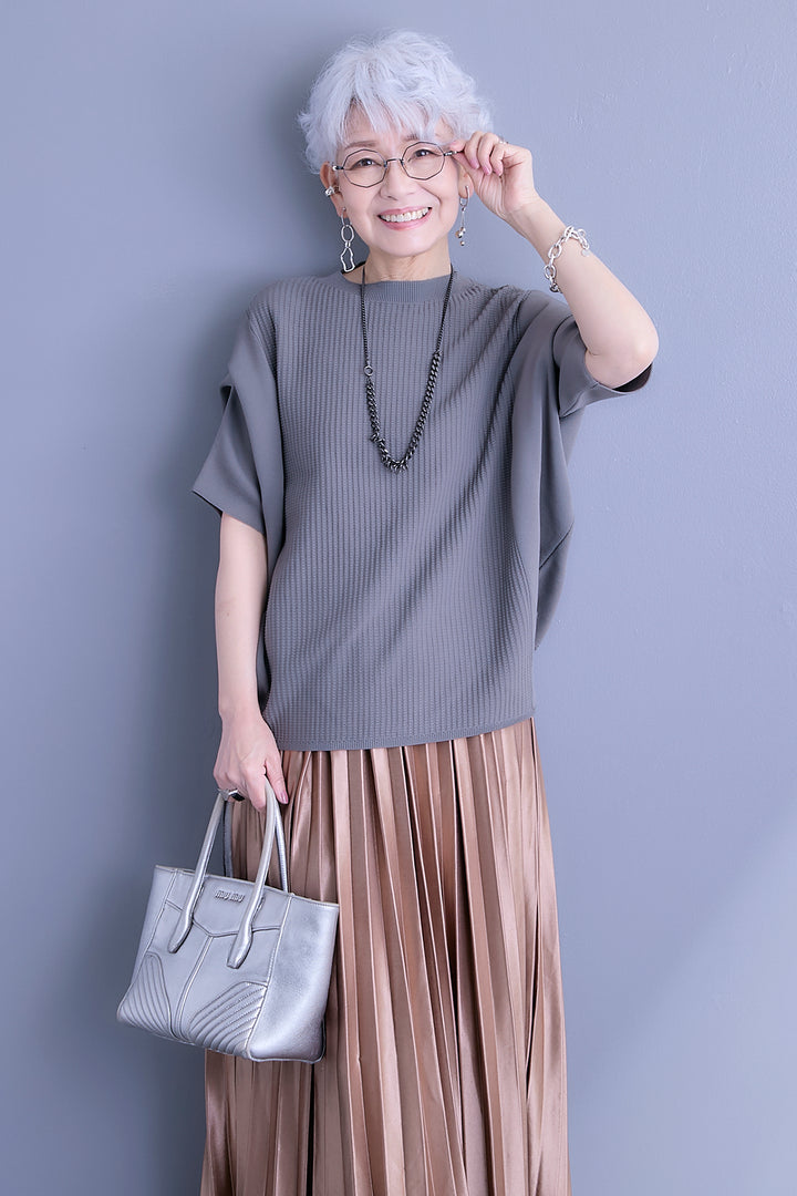 【SET】アップスリーブニットプルオーバー+2WAYラメサテンプリーツ×シアーティアードチュールスカート(2set)