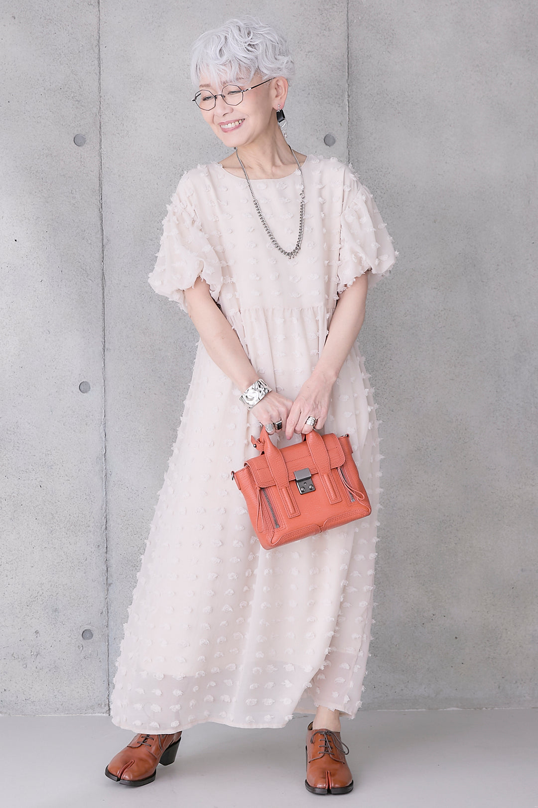 【予約】ドットジャガードバルーンスリーブワンピース