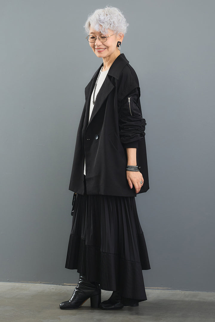 【SET】アシンメトリーロンT+シャーリングMA-1ジャケット【2WAY】+アシンメトリープリーツスカート(3set)