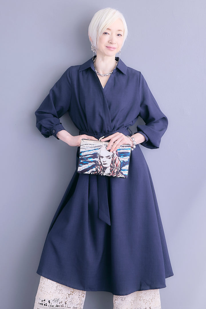 【SET】スキッパーカシュクールシャツワンピース+ケミカルレースパンツ(2set)