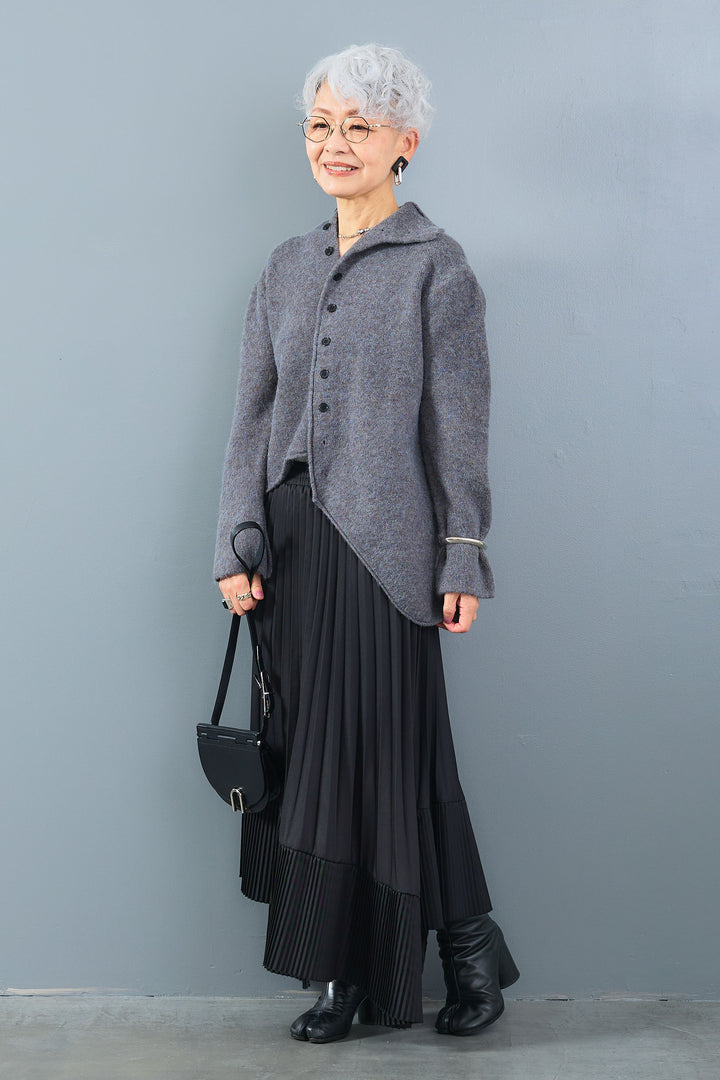 【SET】アシメハイネックボタンニット+アシンメトリープリーツスカート(2set)