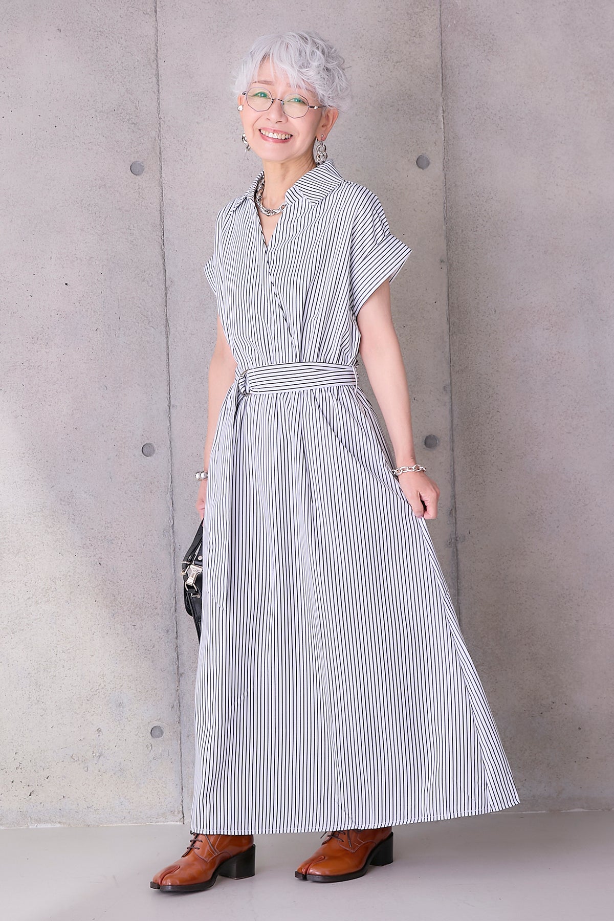 予約】ストライプスキッパーカシュクールワンピース – AIJAN