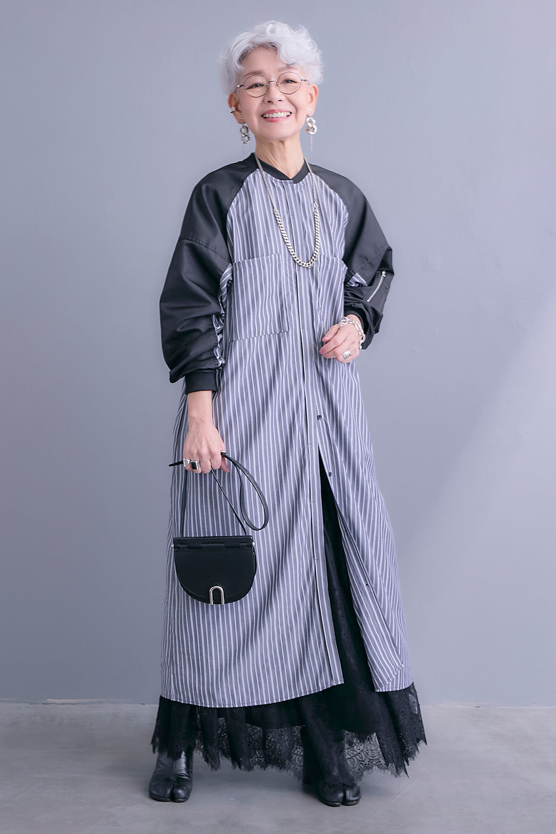 【予約】MA-1スリーブストライプシャツワンピース