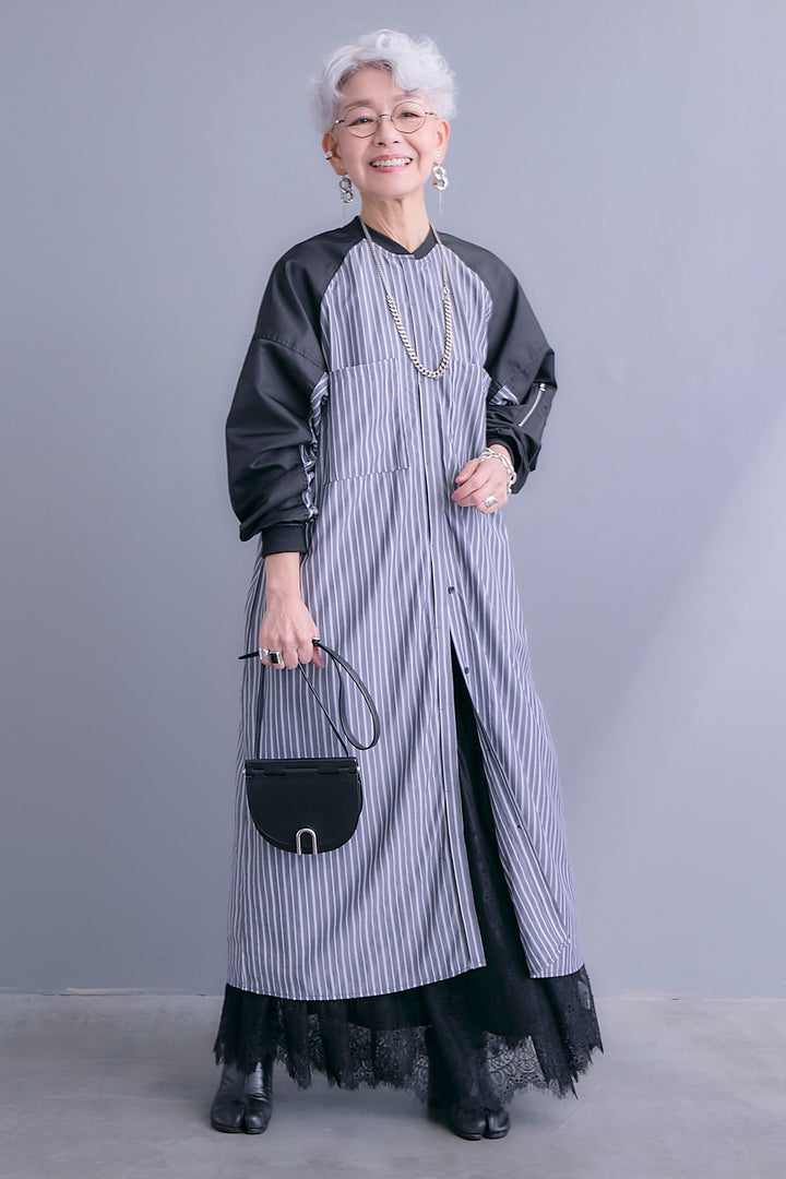 【予約】MA-1スリーブストライプシャツワンピース