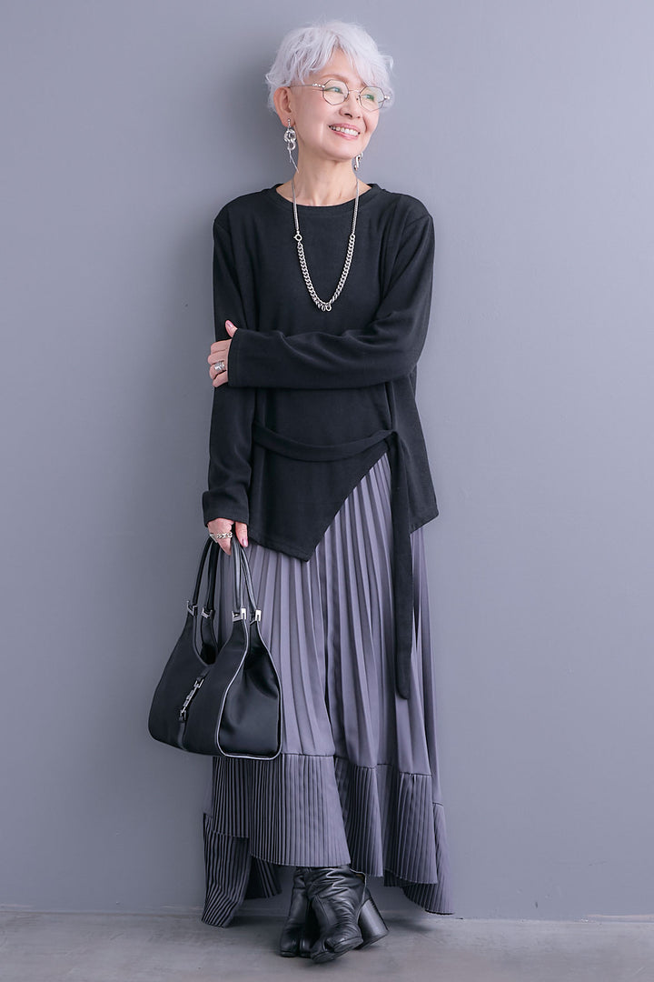 【予約】ウエストベルトアシンメトリーニットトップス