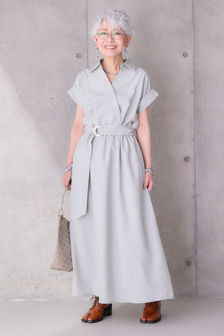 【予約】ロールアップスキッパーカシュクールワンピース