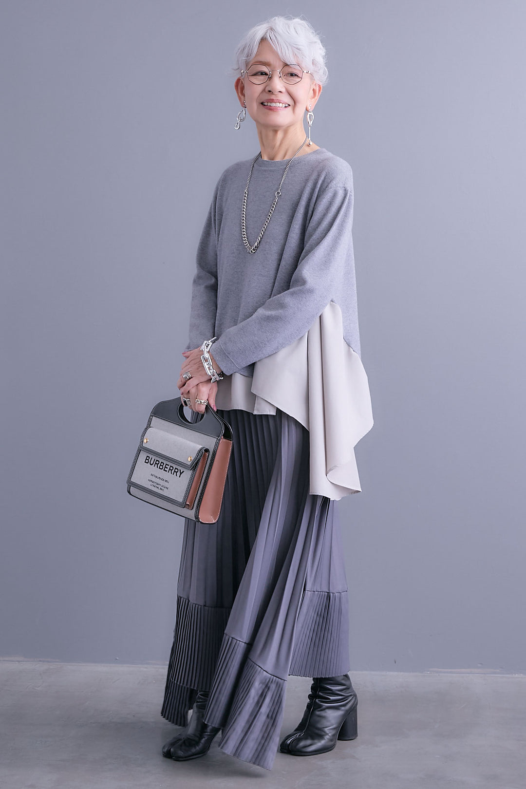 【SET】アシンメトリードレープレイヤードニット+アシンメトリープリーツスカート(2set)