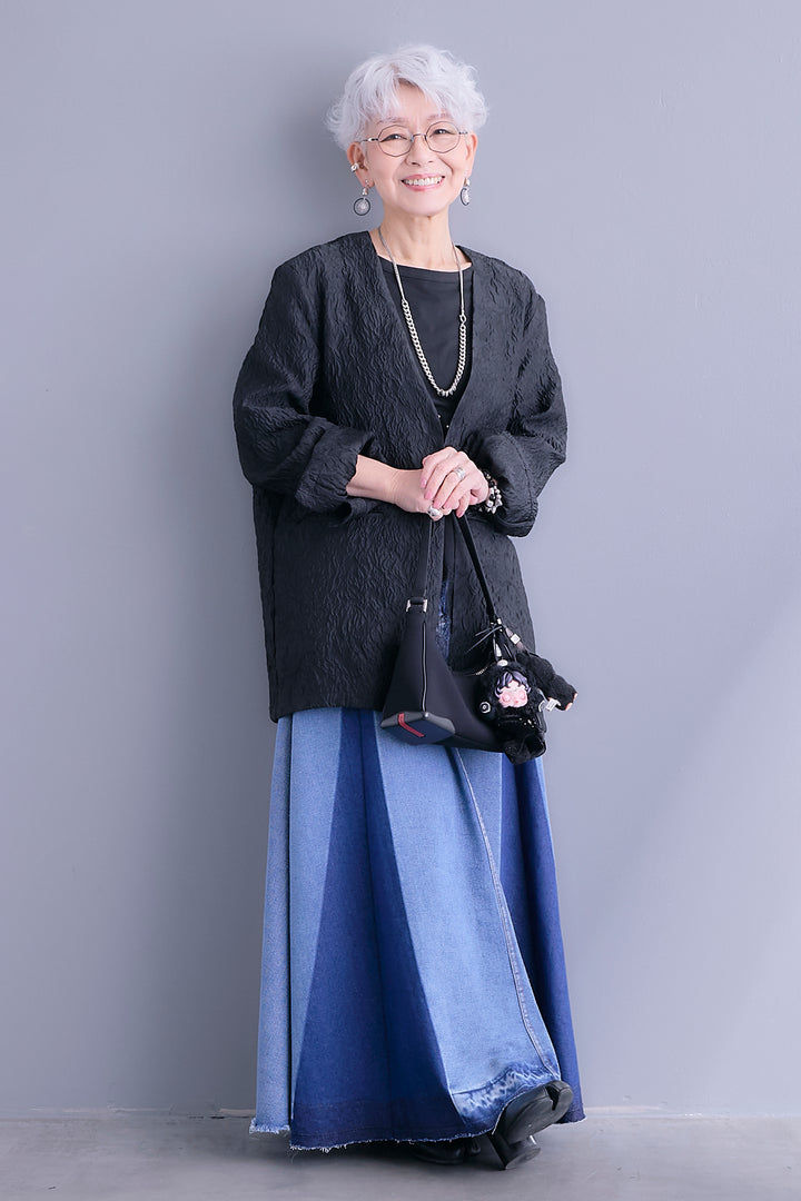 【予約】ジャガードシアーノーカラージャケット