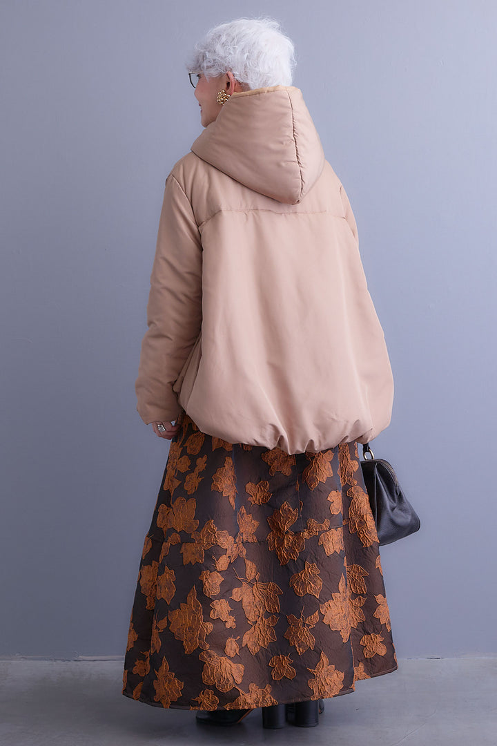 【SET】バルーンシルエットエアパフジャケット+ジャガードフラワースカート(2set)