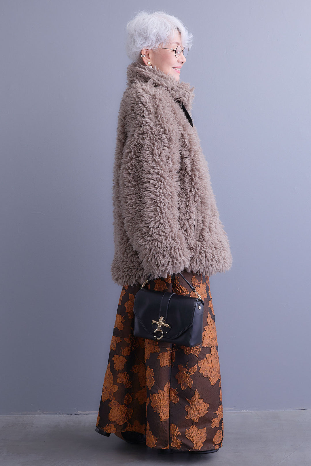 【SET】プードルボア2WAYカラーコート+ジャガードフラワースカート(2set)