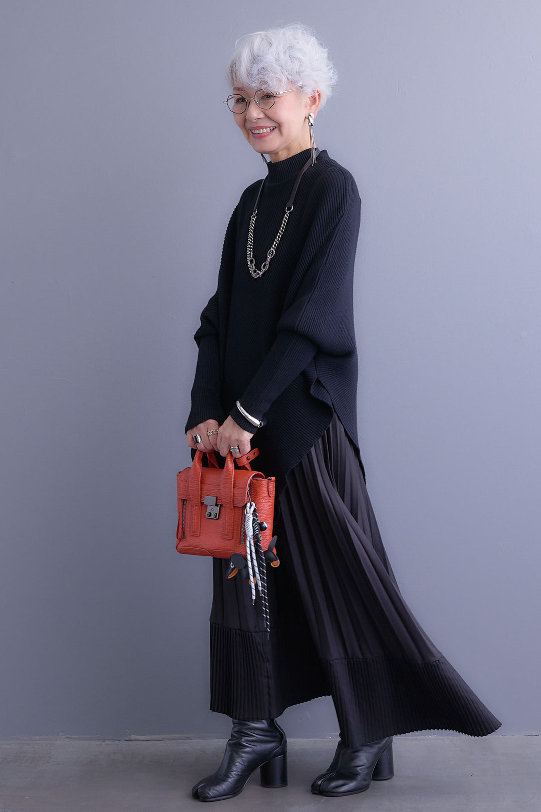 【新色追加】【SET】アシンメトリーオーバーニット+アシンメトリープリーツスカート(2set)