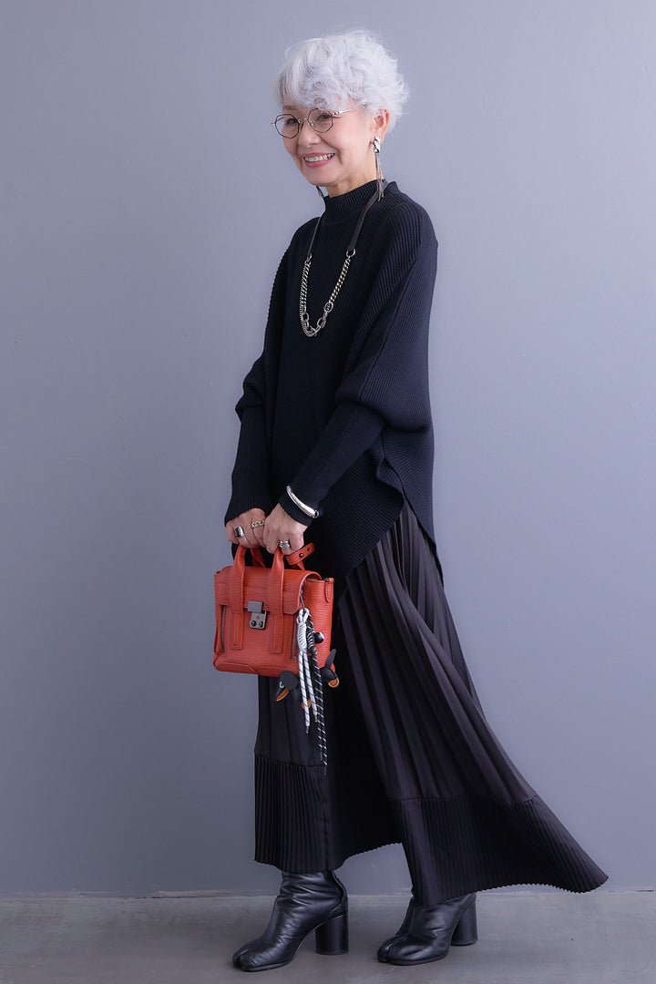 【新色追加】【SET】アシンメトリーオーバーニット+アシンメトリープリーツスカート(2set)