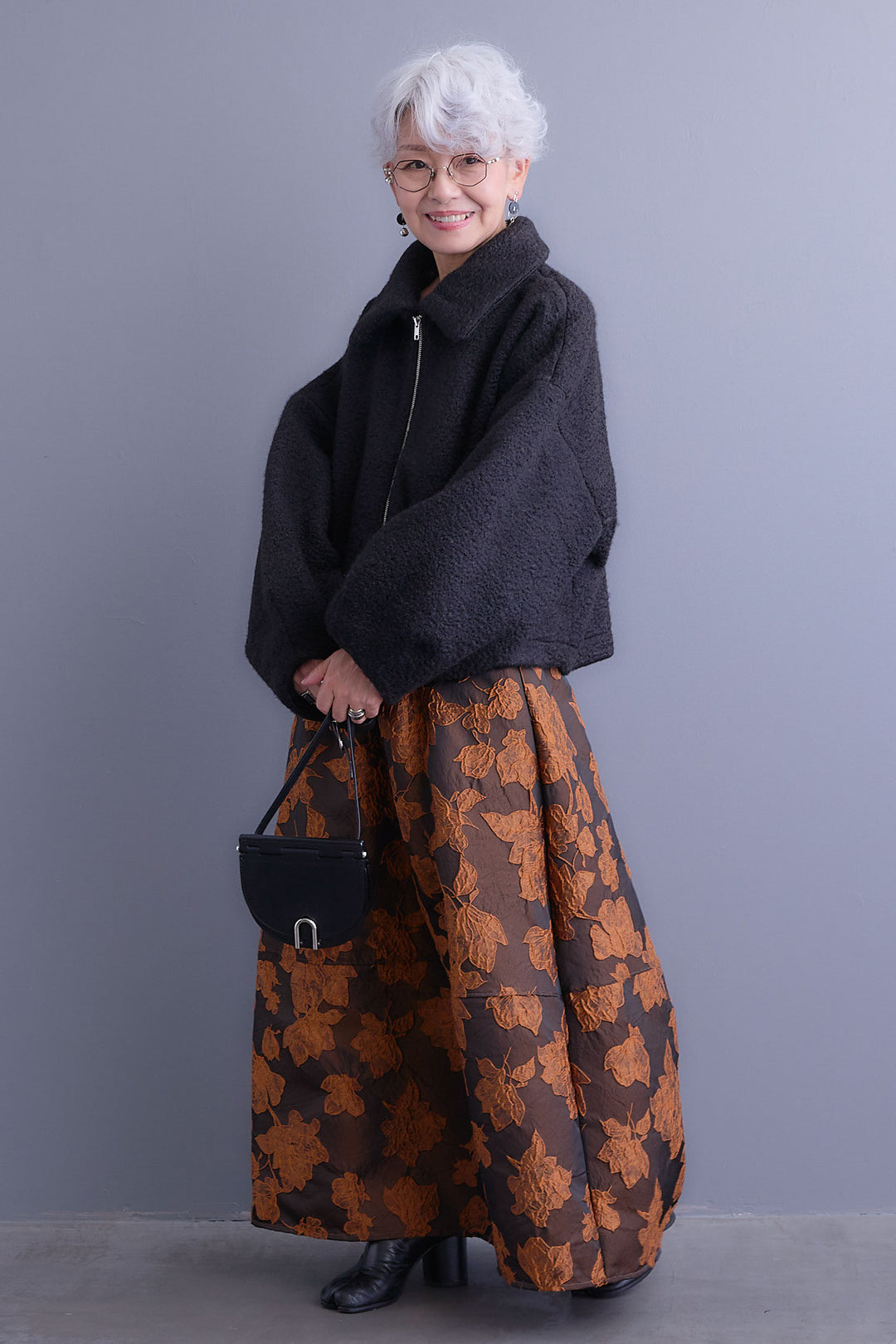 【SET】シープボアボリュームスリーブジャケット+ジャガードフラワースカート(2set)