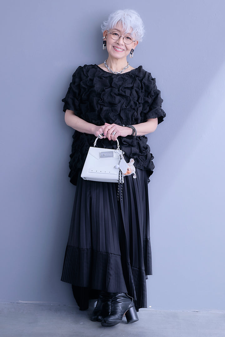 【SET】マトラッセボリュームフリルトップス+アシンメトリープリーツスカート(2set)