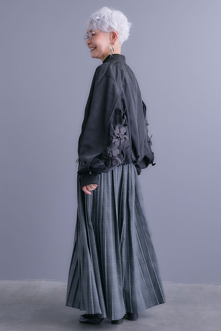 【SET】チュールフラワースリーブMA-1【2WAY】+グレンチェックプリーツスカート(2set)
