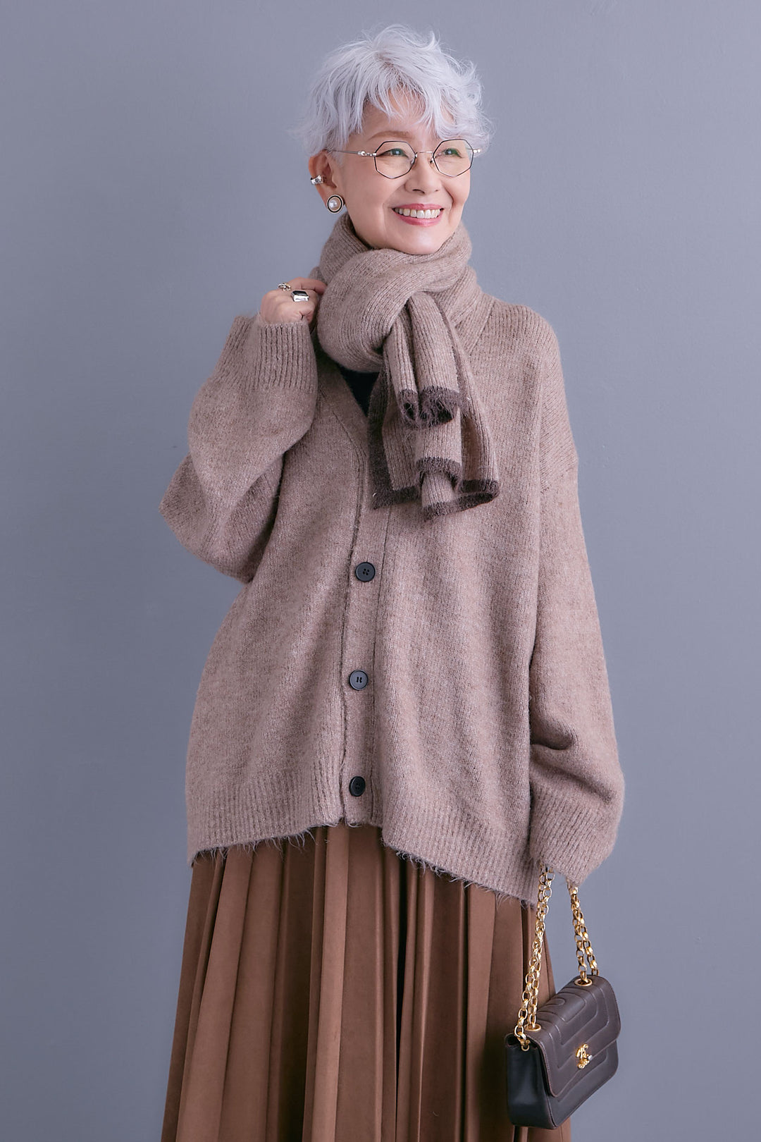 【予約】Vネックニットカーディガン&ストールSET