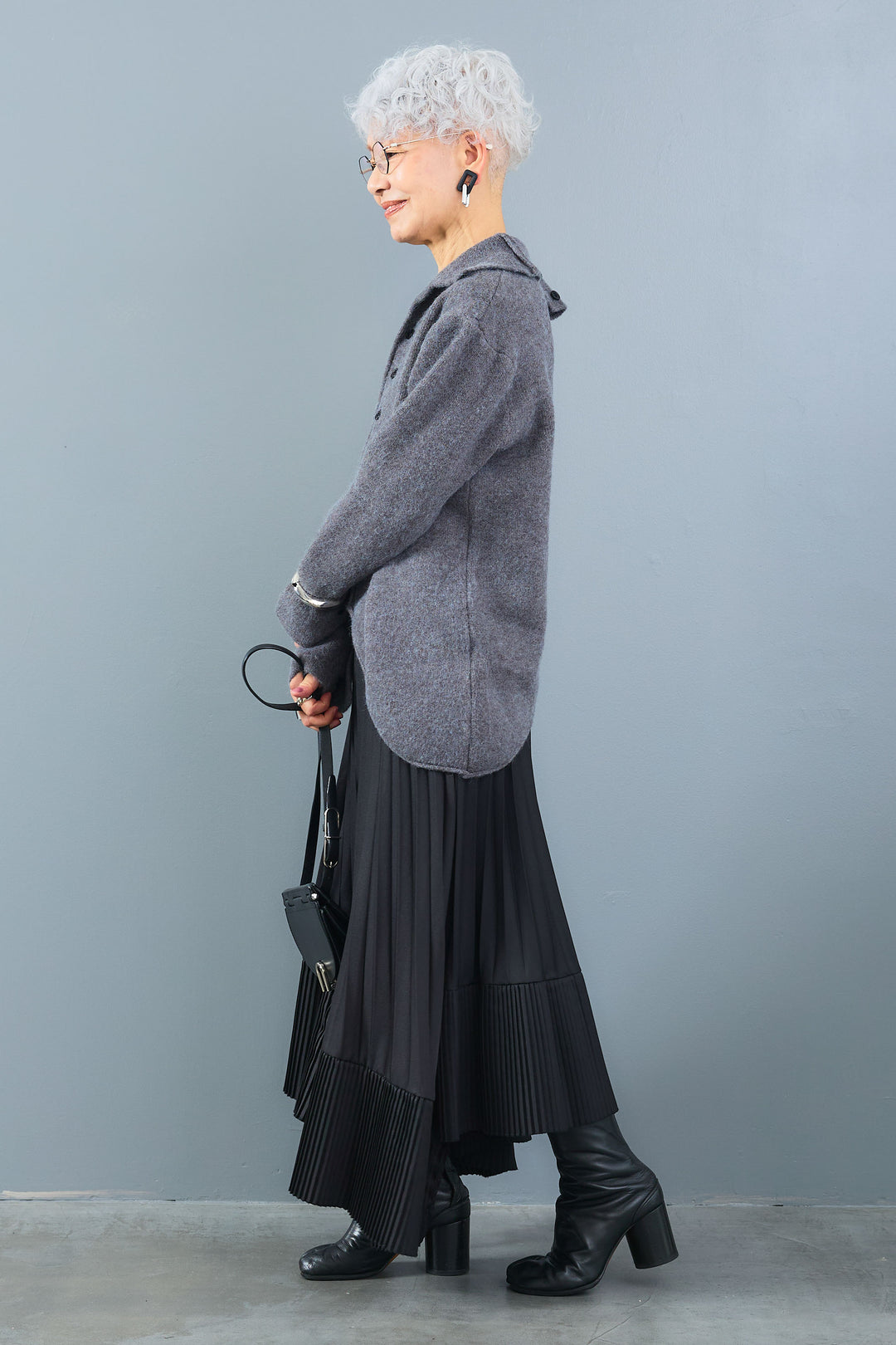 【SET】アシメハイネックボタンニット+アシンメトリープリーツスカート(2set)
