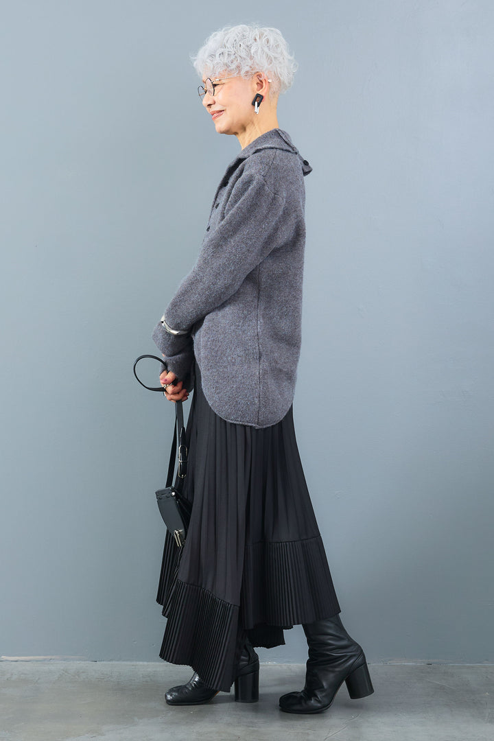 【SET】アシメハイネックボタンニット+アシンメトリープリーツスカート(2set)