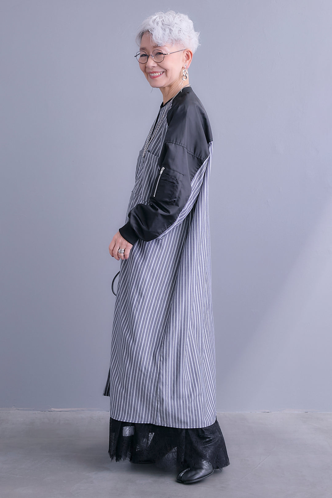 【予約】MA-1スリーブストライプシャツワンピース