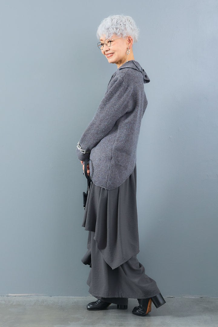 【SET】アシメハイネックボタンニット+アシメレイヤードワイドパンツ(2set)