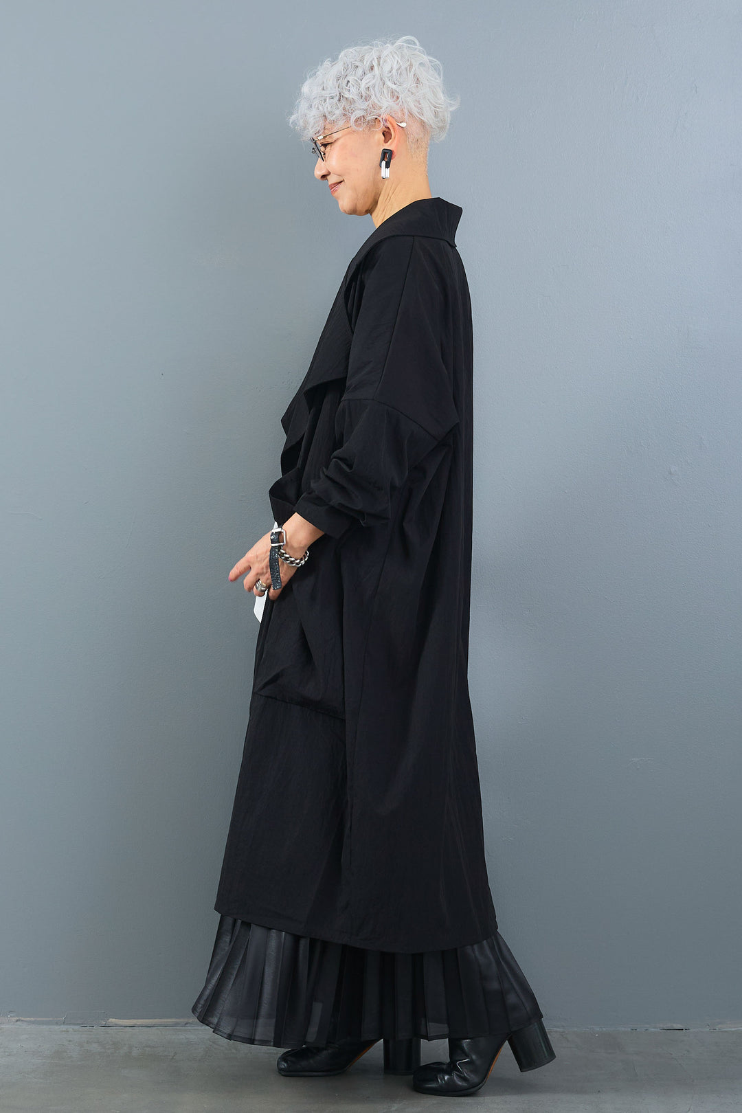 【SET】アシンメトリーロンT+ワッシャートレンチライクライトコート+レザーライクプリーツスカート(3set)
