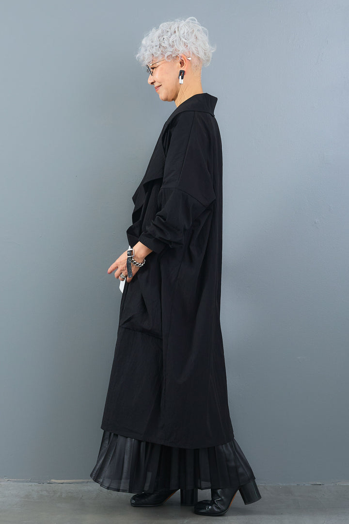 【SET】アシンメトリーロンT+ワッシャートレンチライクライトコート+レザーライクプリーツスカート(3set)