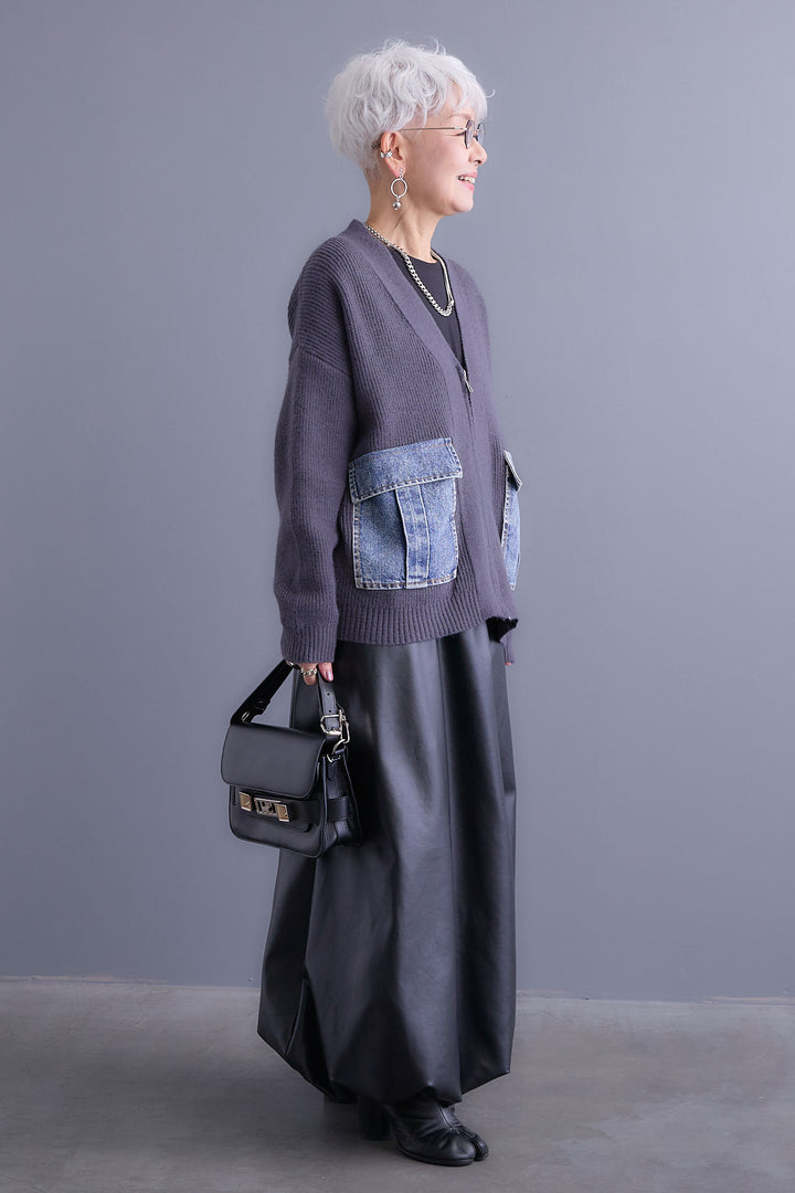 【予約】デニムポケットZIPニットカーディガン