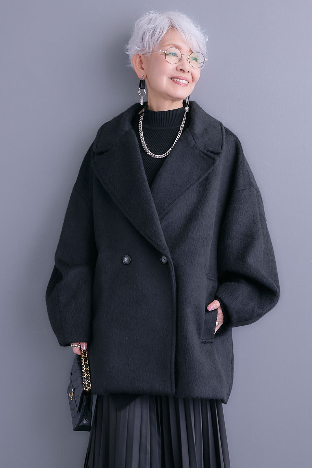 【予約】ワイドラペルコクーンスリーブシャギーコート