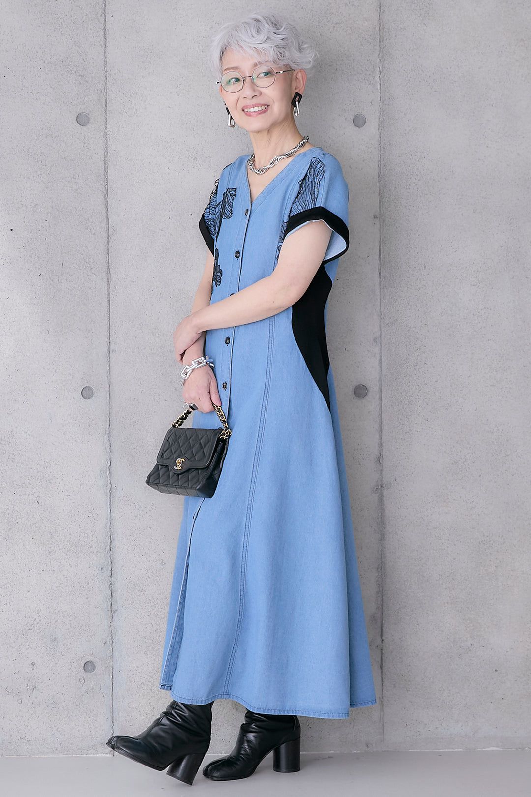 【予約】レースフラワーエンブロイダリーデニムワンピース
