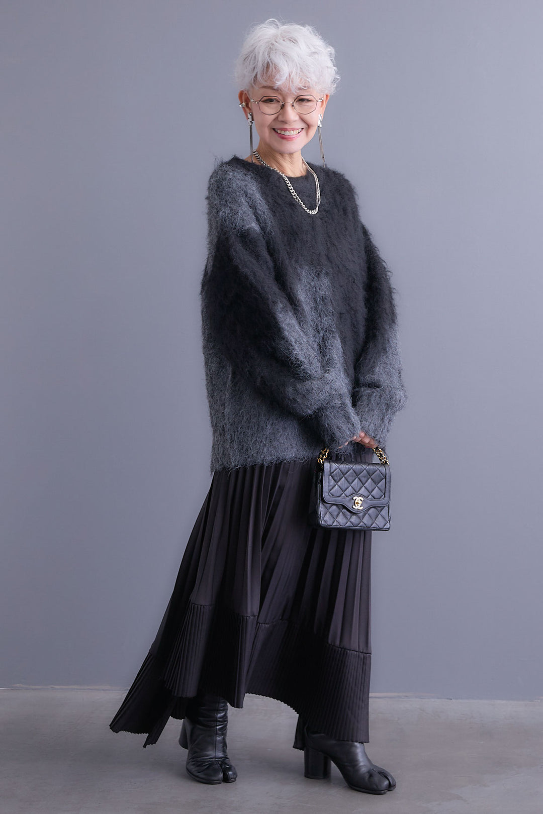 【予約】ミックスヤーンインターシャブロッキングニット