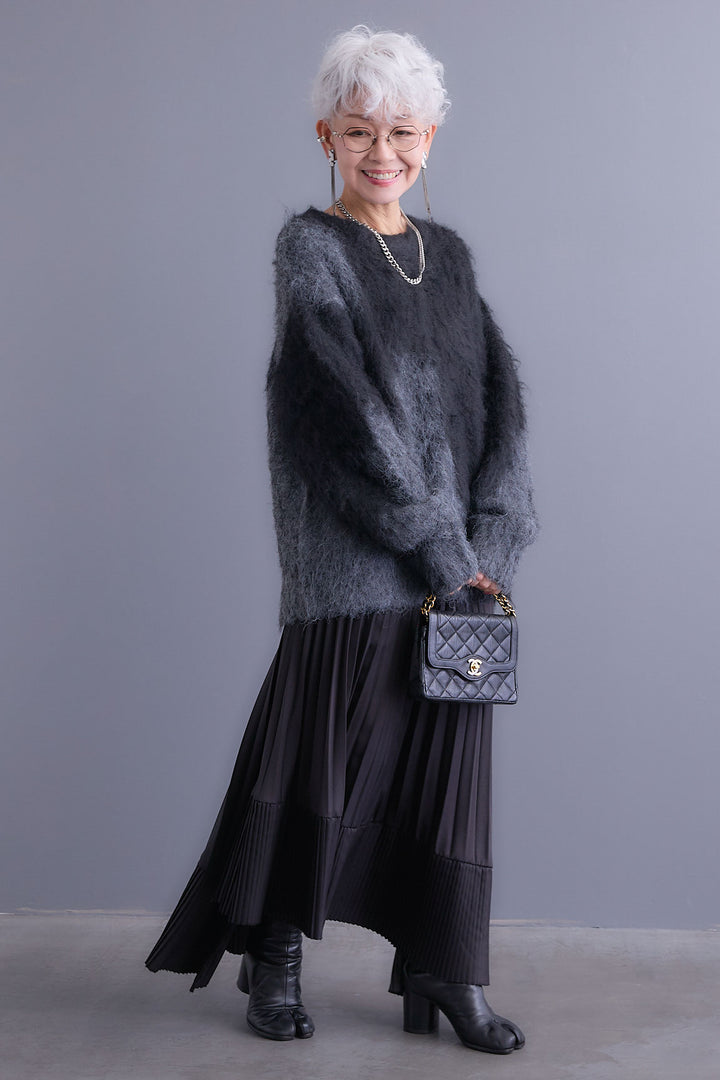 【予約】ミックスヤーンインターシャブロッキングニット