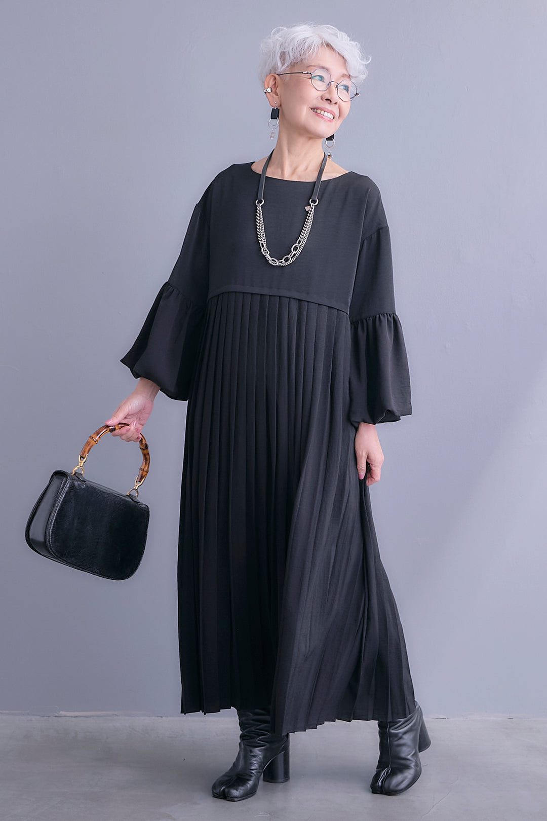 【予約】バルーンスリーブプリーツデザインワンピース