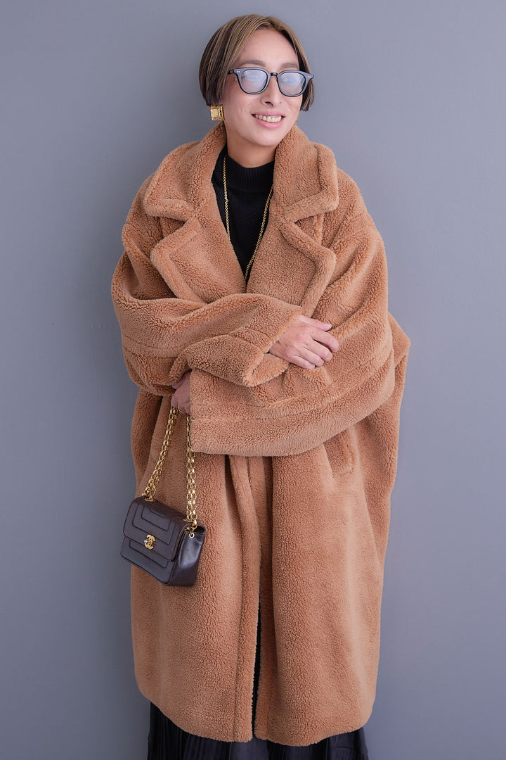 【SET】アシンメトリーオーバーニット+テディボアロングコート+アシンメトリープリーツスカート(3set)