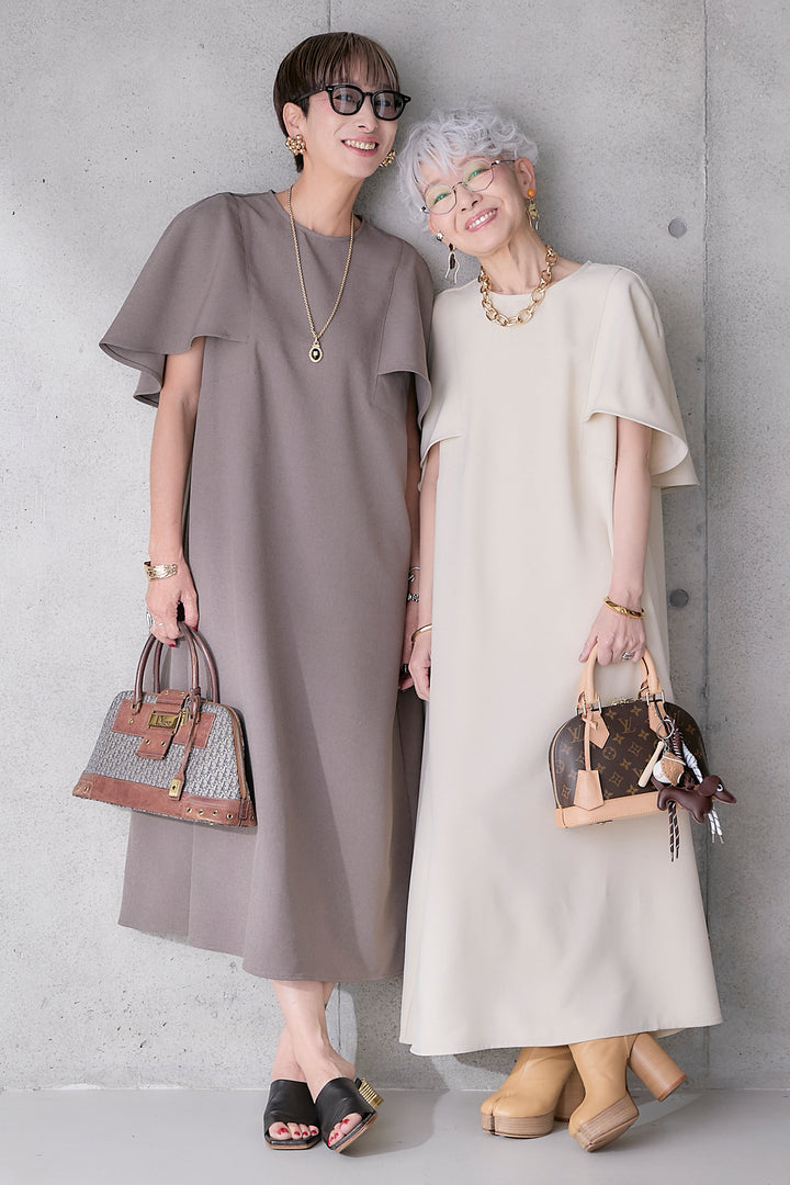 【予約】リネンタッチケープデザインワンピース