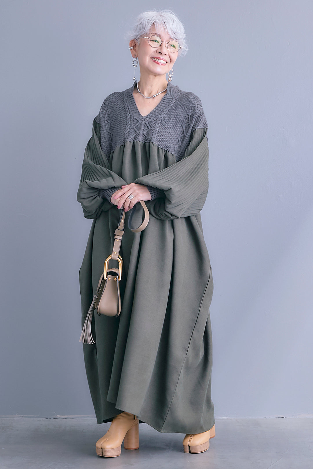 【予約】コーデュロイ×ニットコンビキーネックワンピース