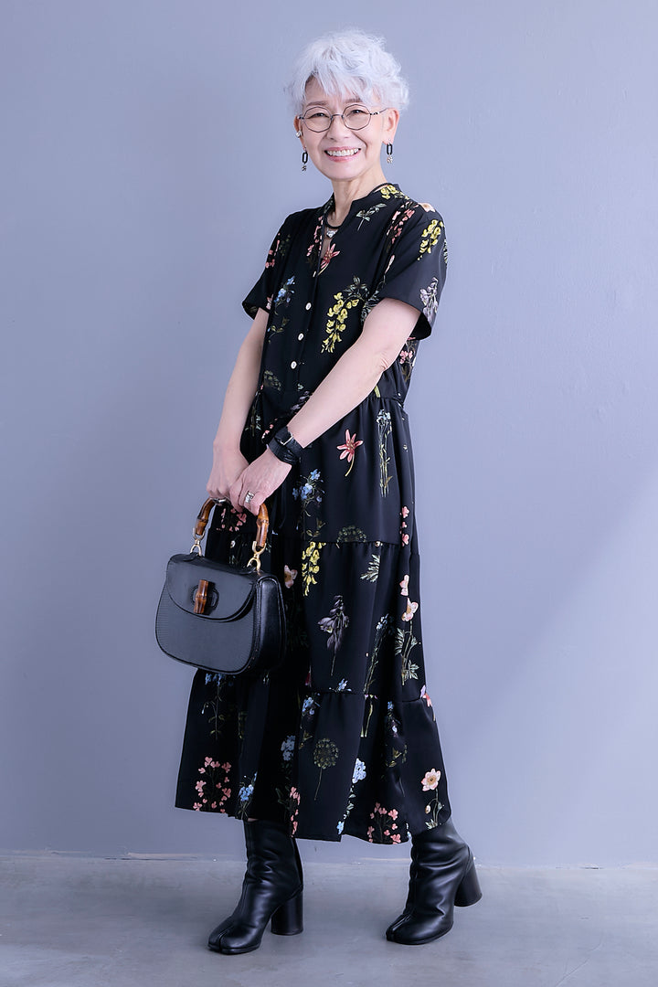 【予約】接触冷感フラワースキッパーティアードワンピース