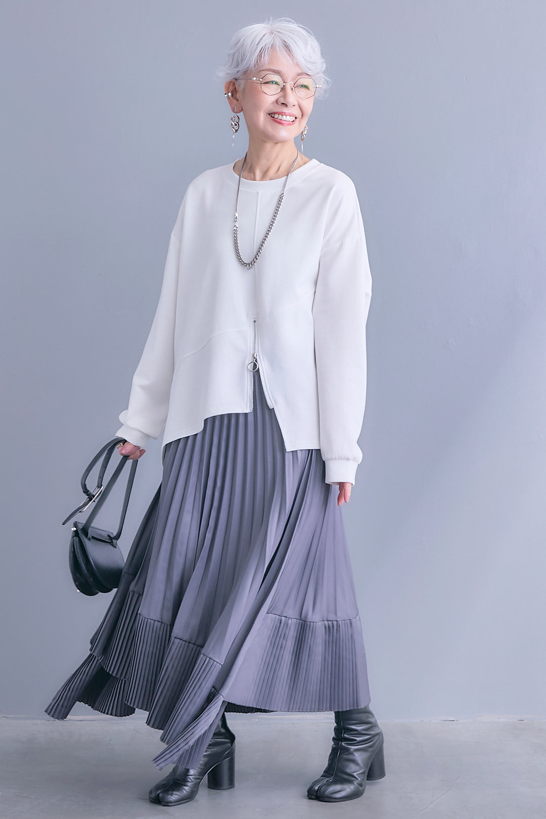 【SET】アシメリングZIPデザインプルオーバー+アシンメトリープリーツスカート(2set)