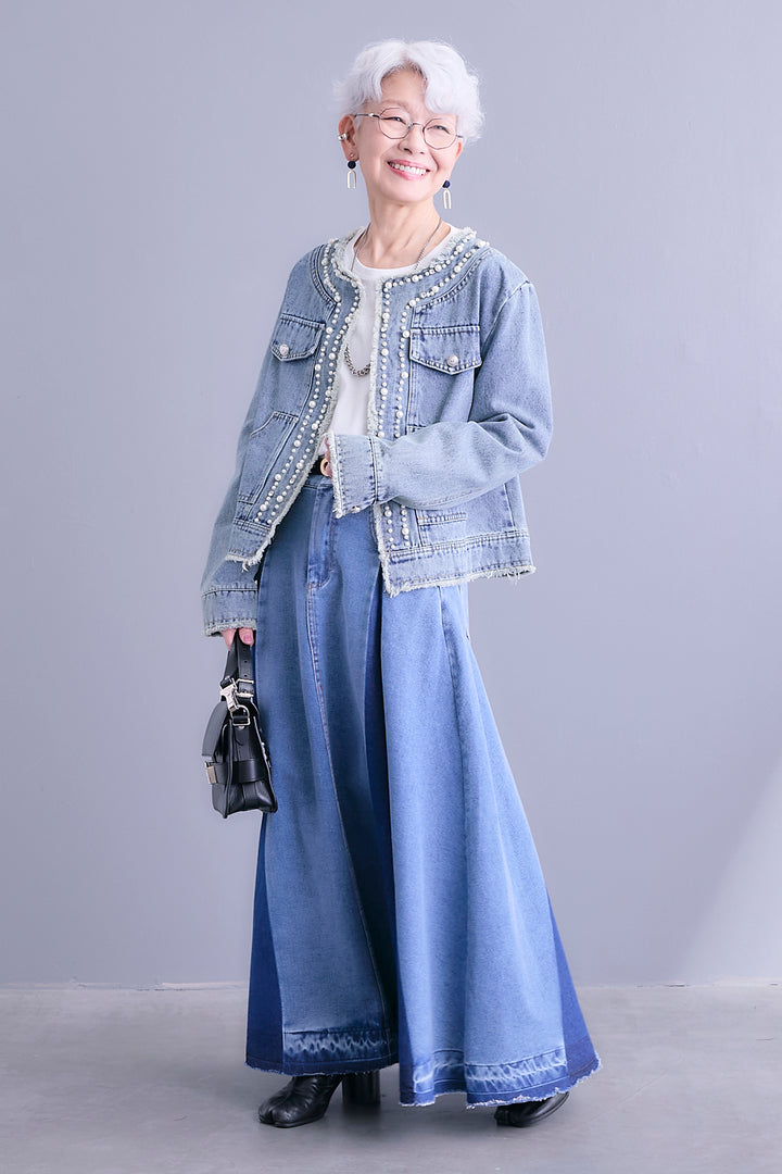 【予約】ビジューノーカラーデニムジャケット