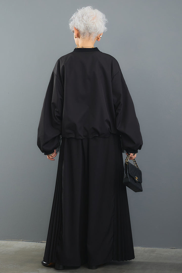 【SET】チュールドッキングブルゾン+サイドプリーツワイドパンツ(2set)