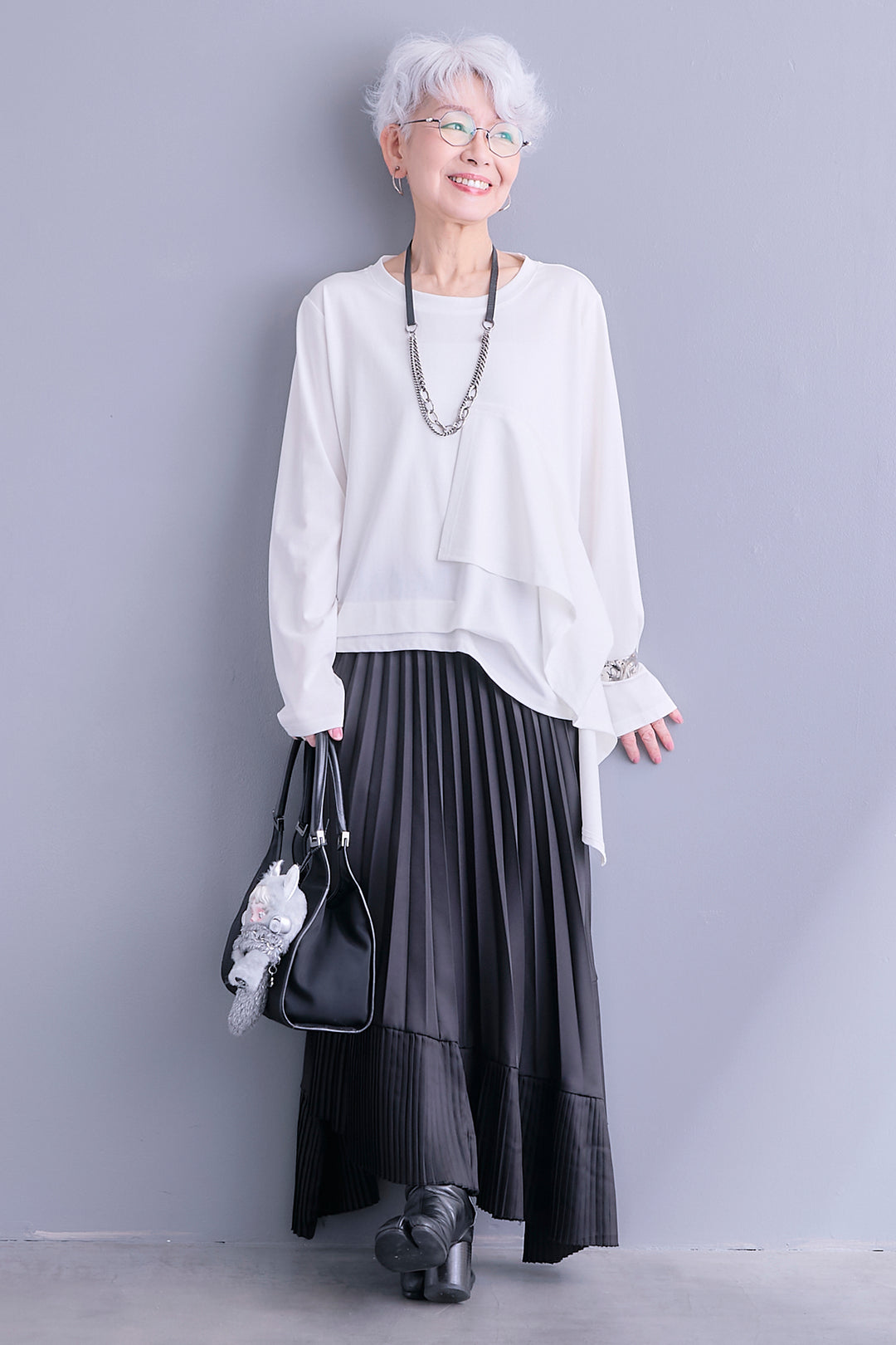 【SET】ドレープフリルアシメデザイントップス+アシンメトリープリーツスカート(2set)