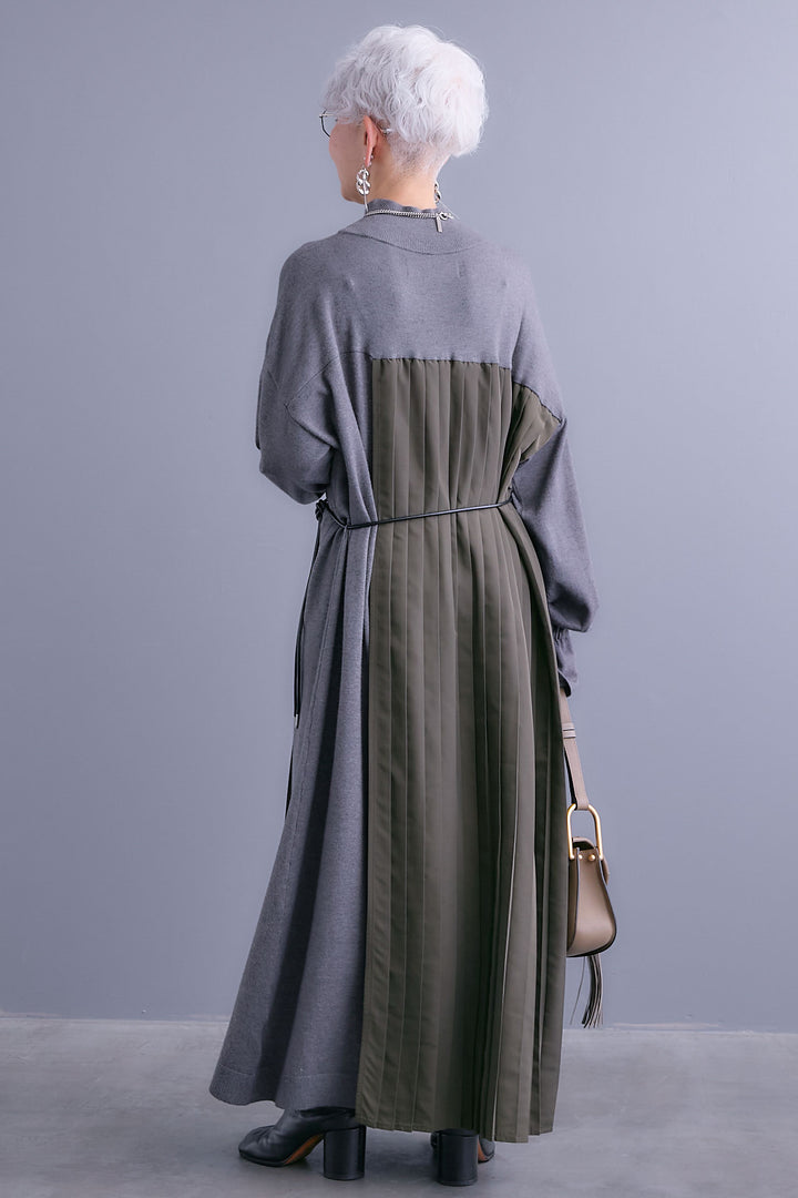 【予約】メタリックプリーツドッキングニットワンピース