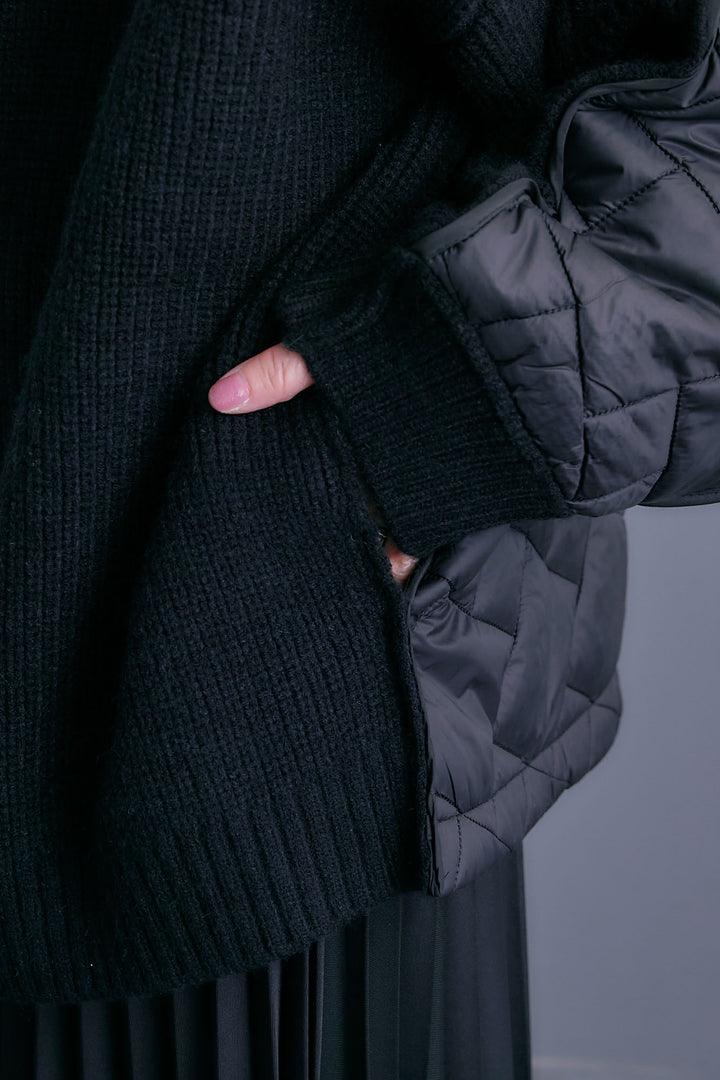 【SET】バックキルティングローゲージニットカーディガン【ストール付き】+アシンメトリープリーツスカート(2set)