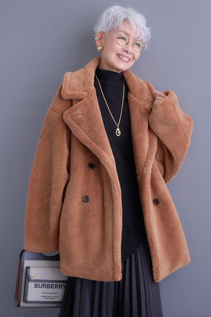 【SET】アシンメトリーオーバーニット+テディボアミディコート+アシンメトリープリーツスカート(3set)