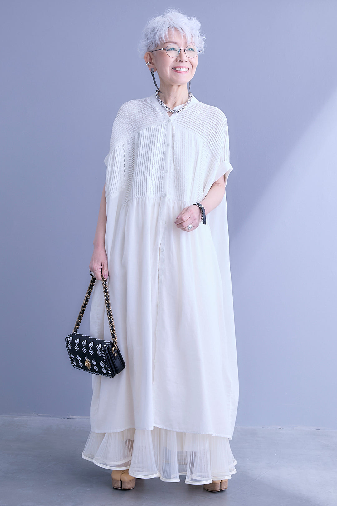 【SET】モスコットンピンタック×ハシゴレースワンピース+2WAYラメサテンプリーツ×シアーティアードチュールスカート(2set)