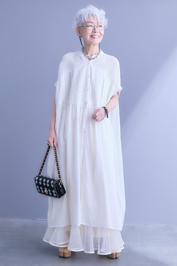 【SET】モスコットンピンタック×ハシゴレースワンピース+2WAYラメサテンプリーツ×シアーティアードチュールスカート(2set)
