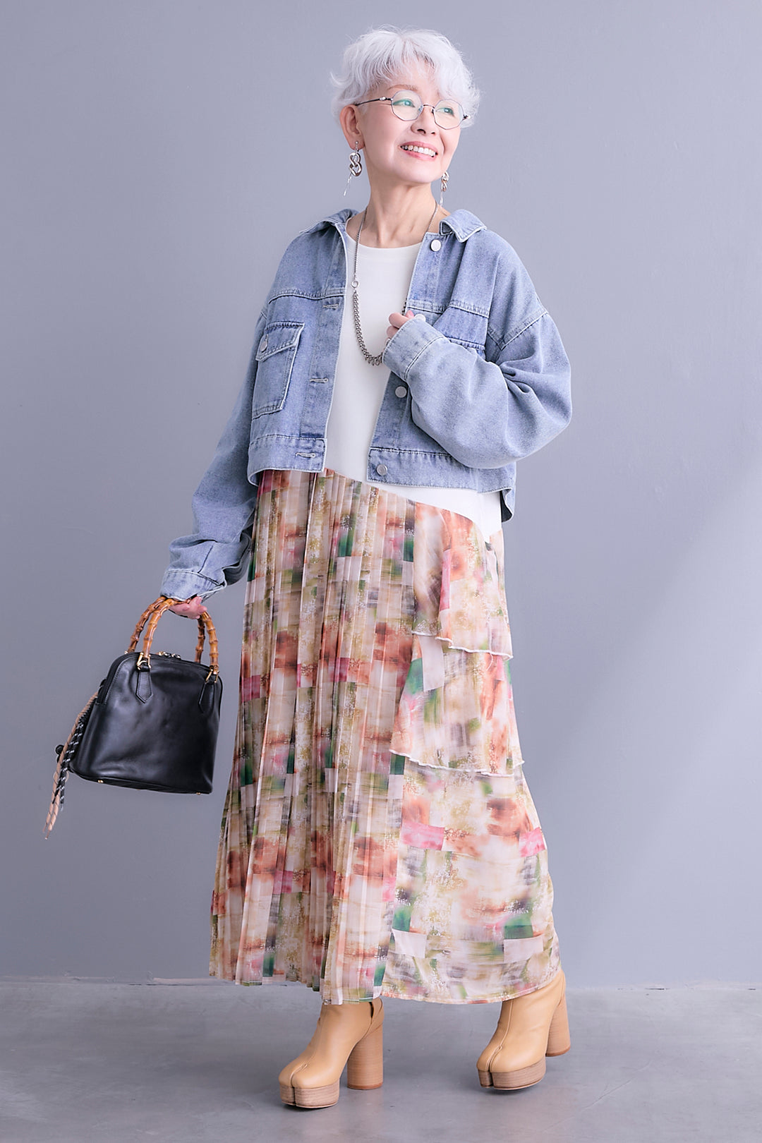 【SET】10ozライトデニムショートジャケット+アシメフラワープリーツドッキングワンピース(2set)