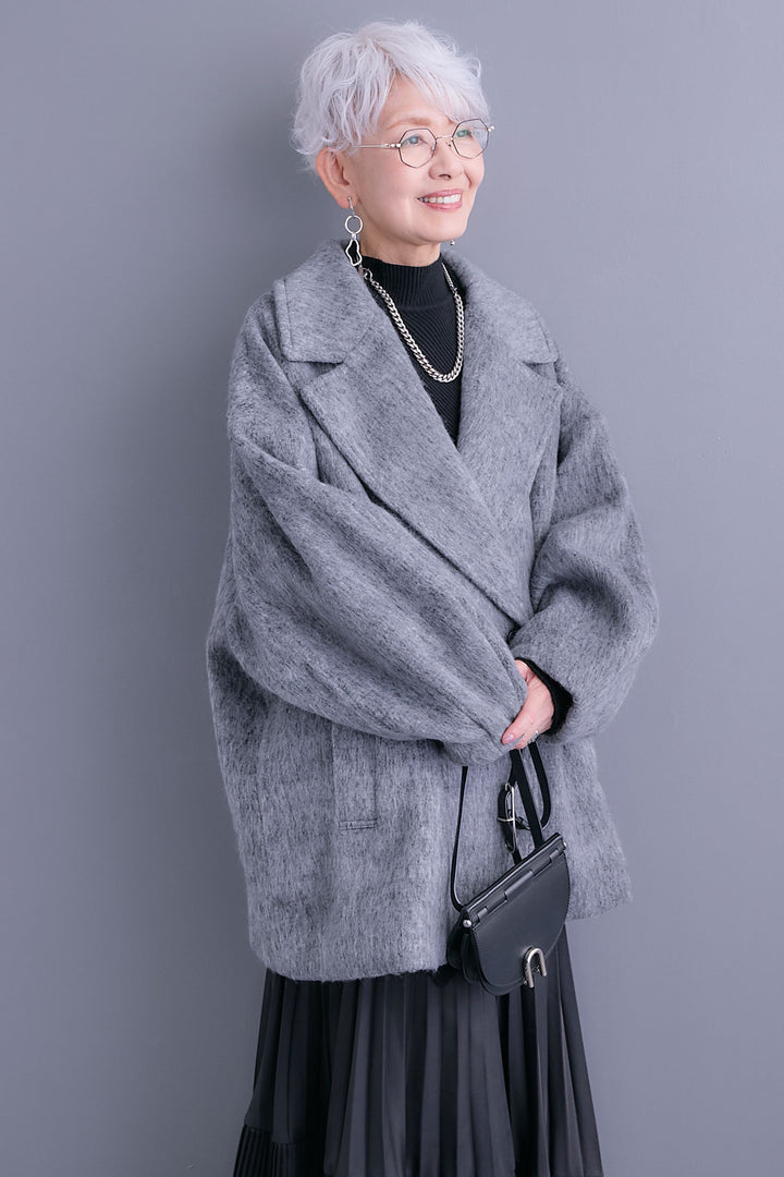 【予約】ワイドラペルコクーンスリーブシャギーコート