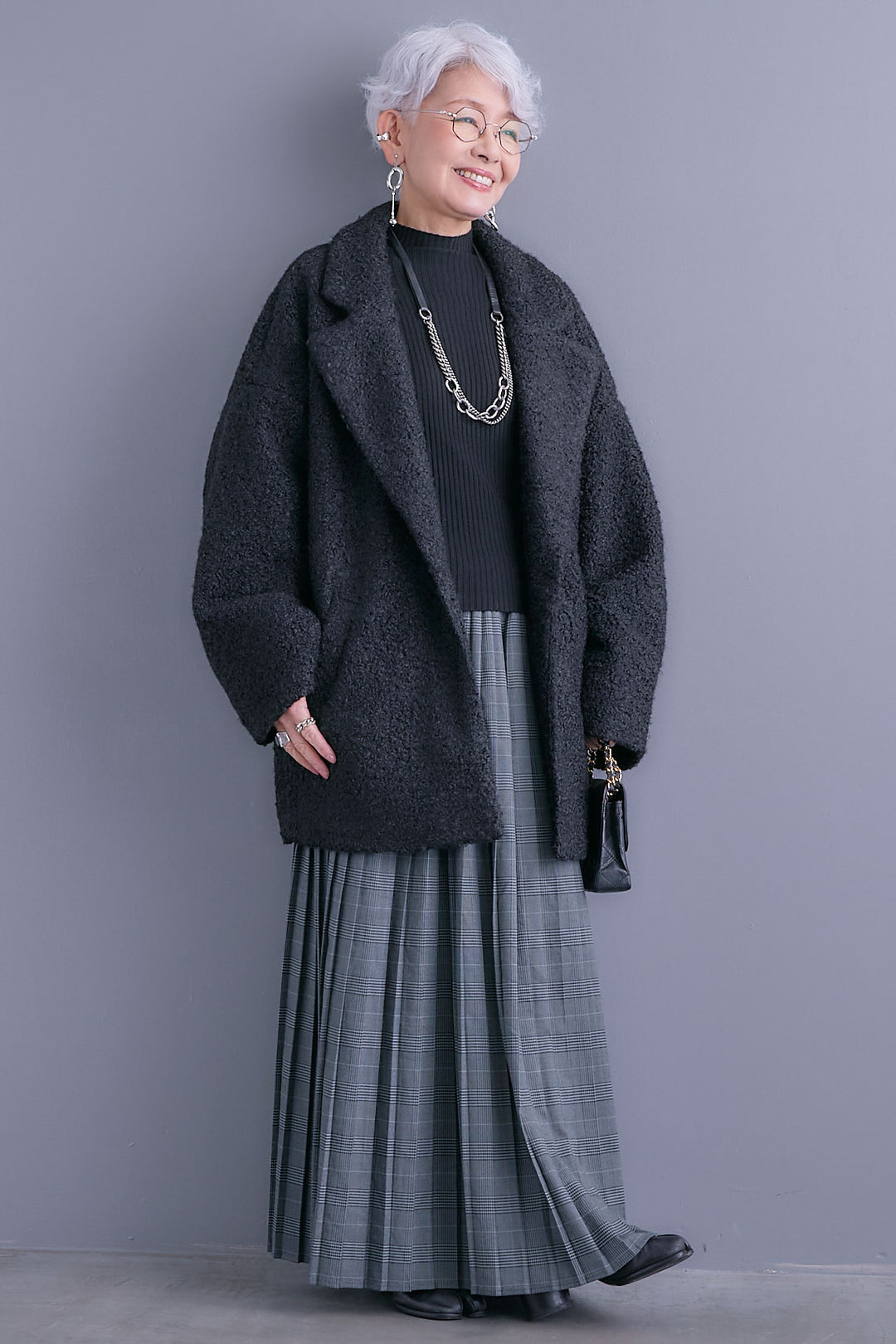 【SET】ブークレーテーラードコート+グレンチェックプリーツスカート(2set)