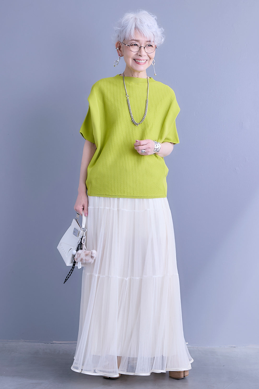 【SET】アップスリーブニットプルオーバー+2WAYラメサテンプリーツ×シアーティアードチュールスカート(2set)