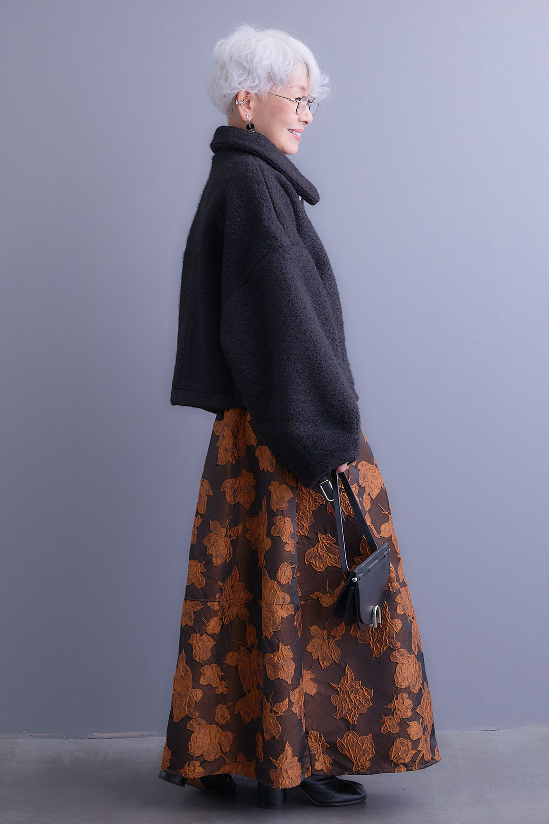 【SET】シープボアボリュームスリーブジャケット+ジャガードフラワースカート(2set)